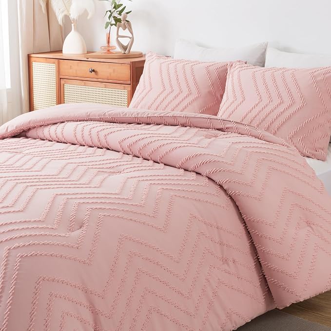Andency Pink Comforter Set King, Boho Cute Girls Women Soft Fluffy Warm - Image 7