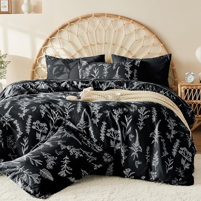 MUXHOMO Duvet Cover King Size, Reversible Floral Black Duvet Cover Set by MUXHOMO