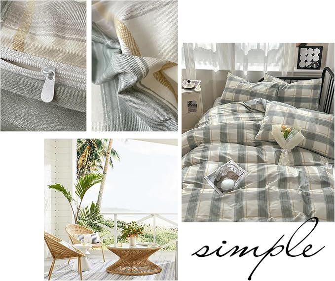 mixinni Green Grid Duvet Cover Set Twin - Image 5