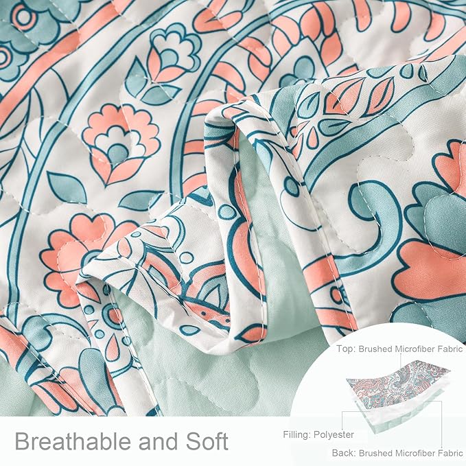 Exclusivo Mezcla Reversible Boho Quilts Queen Size, Aqua Bedspreads Lightweight - Image 4