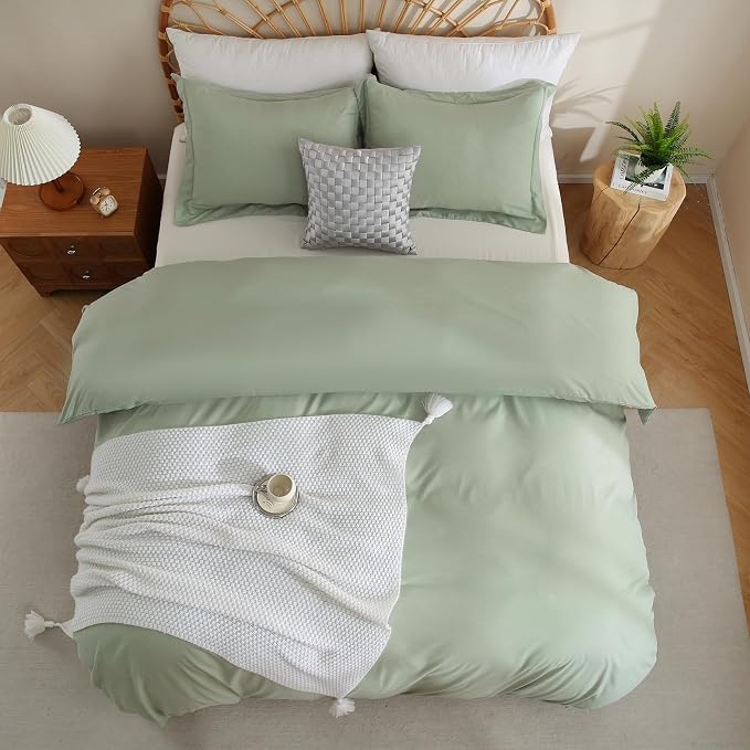 JSD Sage Green Duvet Cover Set King Size, 3 Piece Duvet Cover - Image 8