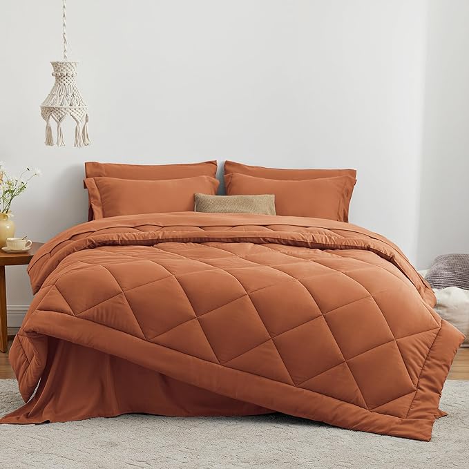 Love's cabin Queen Comforter Set Terracotta, 7 Pieces Queen Bed in a Bag - Image 2