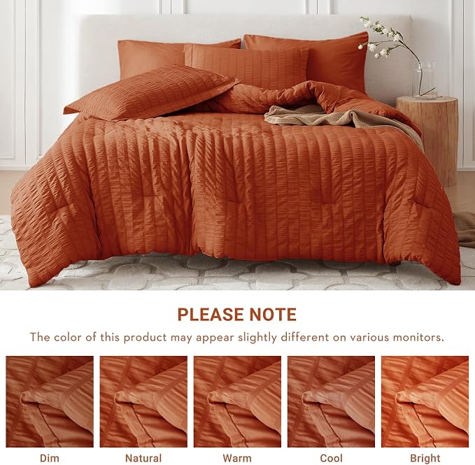 MUXHOMO 7 Pieces Full Comforter Set, Seersucker Bed in a Bag Full Size - Image 5
