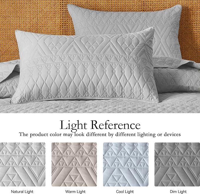 akkialla Full/Queen Size Quilt Bedding Set, Light Grey Lightweight Microfiber - Image 4