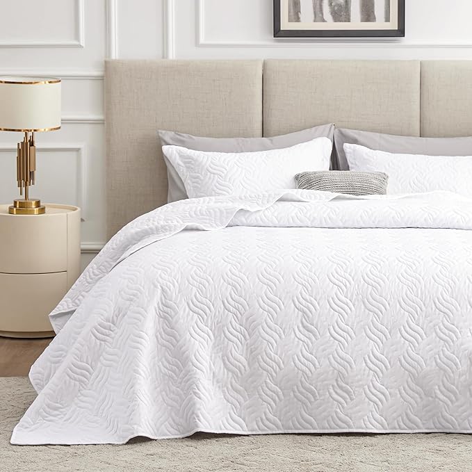 Love's cabin California King Size Quilt Bedding Set White Bedspread by Lovescabin