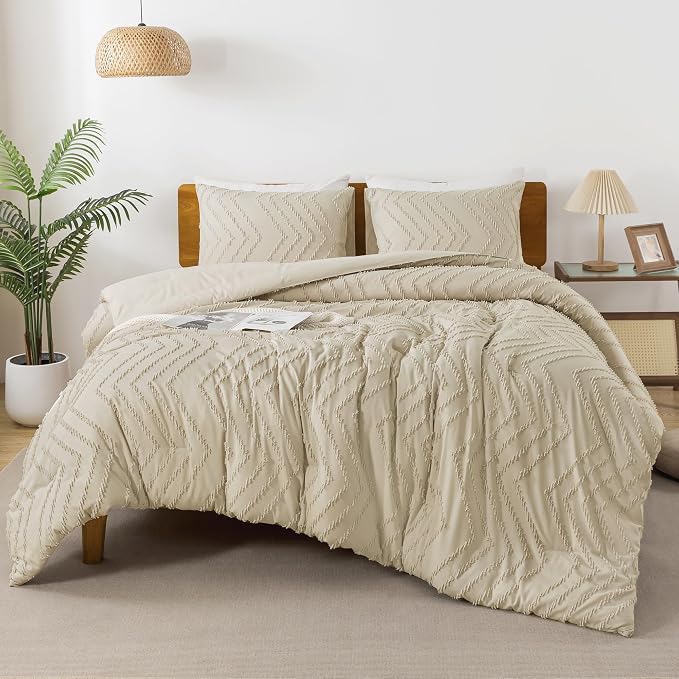 Andency Light Khaki Comforter Set King Size, Boho Soft Warm Tufted Bedding - Image 6