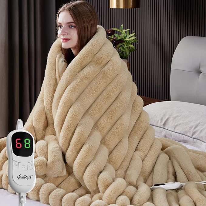 Heated Blanket Full Size, Faux Fur Cozy Heating Blanket by Unknown