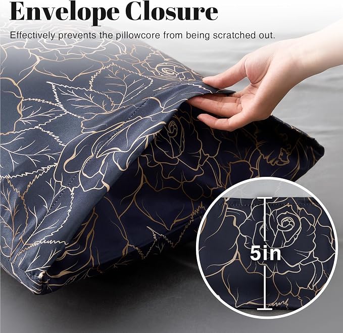 EXQ Home Satin Body Pillowcase for Hair and Skin- Rose on Blue Silk Long - Image 6