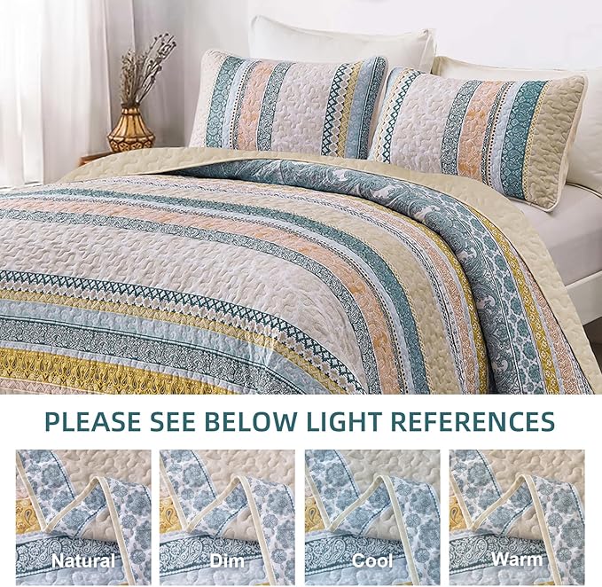 WONGS BEDDING Boho Quilt Set Queen Size, Lightweight Bedspread Coverlet Bedding - Image 5