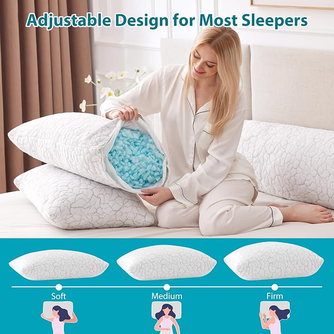 Cooling Pillows for Sleeping 2 Pack, Standard Size Adjustable Shredded Memory - Image 3
