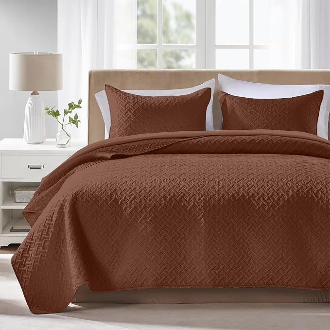 FLYMME King/Cal King Size Quilt Bedding Set, Modern Geometric Weave Stripe by FLYMME