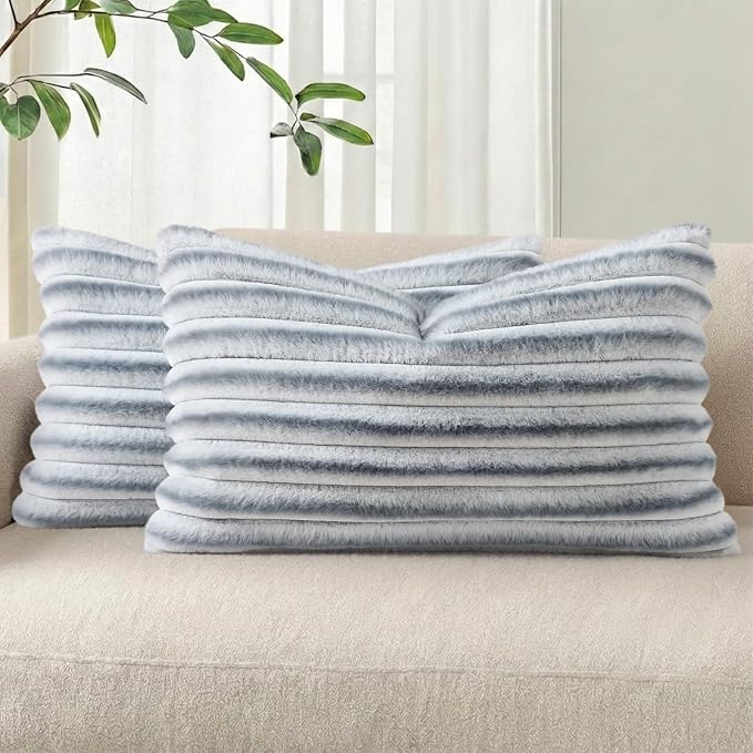 Pallene Faux Fur Plush Lumbar Throw Pillow Covers 12x20 Set of 2, Luxury Soft by PALLENE
