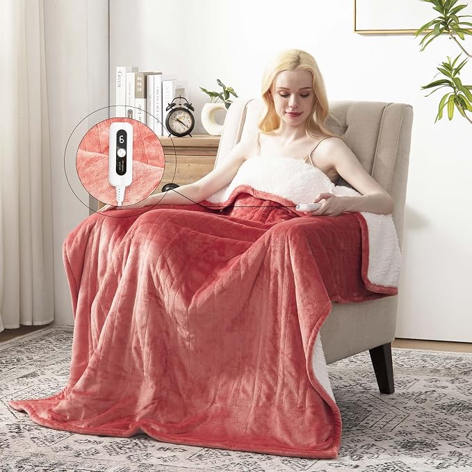 SNUGSUN Electric Heating Blanket Throw Size, Soft and Cozy, 6 Heating Levels & by SnugSun