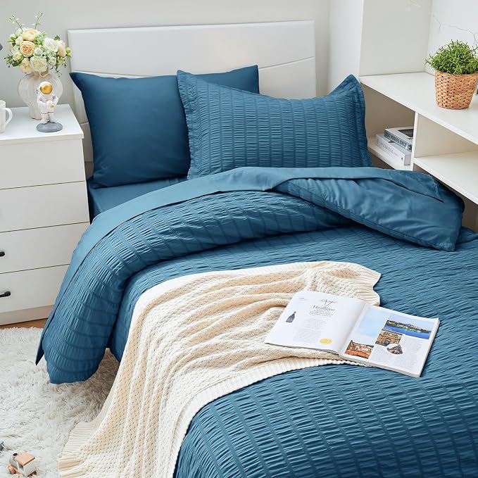 HYMOKEGE Teal Twin XL Comforter Set Seersucker 5 Pieces, All Season Luxury Bed - Image 2