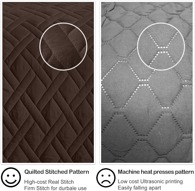 HORIMOTE HOME Quilt Set Queen Size Chocolate, Classic Geometric Diamond - Image 4