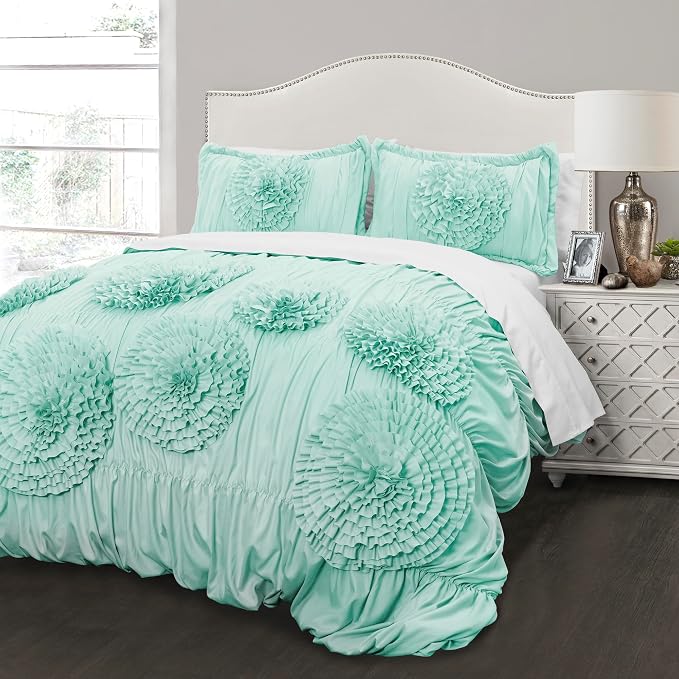 Lush Decor Serena Comforter Set, 3 Piece Set, Full/ Queen, Aqua by LushDecor