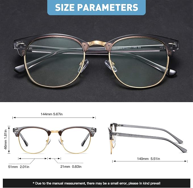 Blue Light Blocking Glasses Vintage Half Frame UV Clear Lens Anti Eyestrain - Image 2