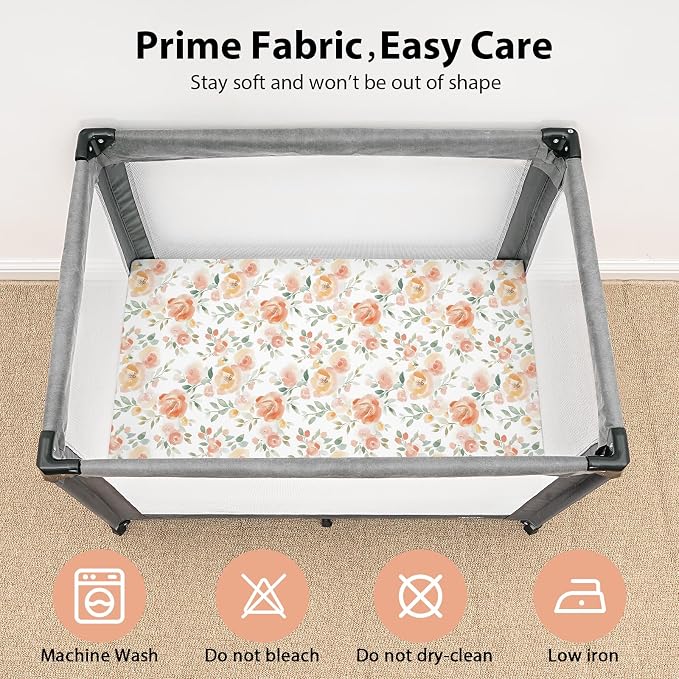 Baby Mini Crib Sheets Girl, Portable 38”x26” Pack and Play Sheets Fitted - Image 2