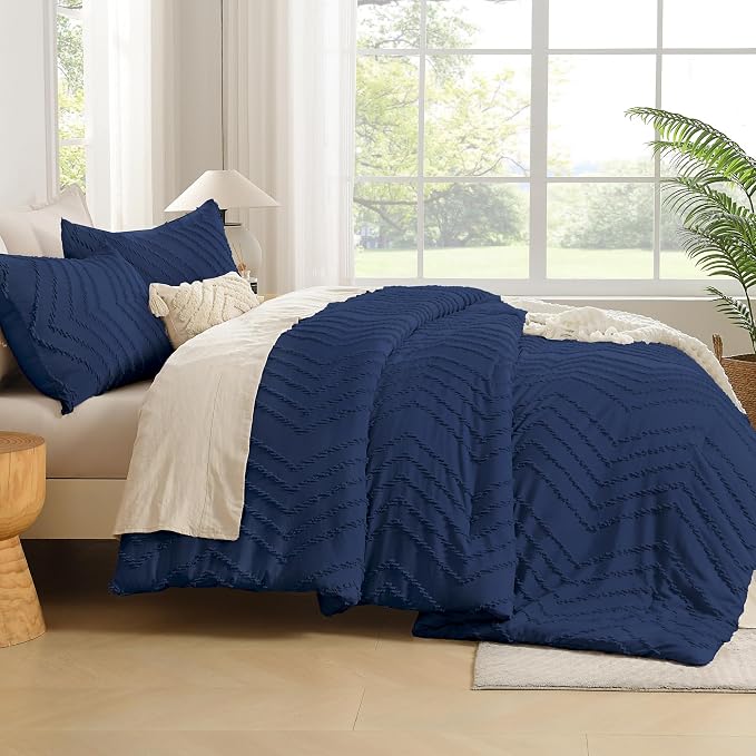 Andency Navy Blue Oversized Queen Comforter Set, Boho Soft Warm Bedding - Image 7