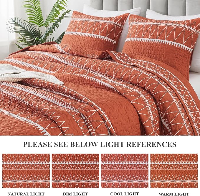 Andency Terracotta Quilts Queen Size, 3 Pieces Queen Quilt Bedding Set Boho - Image 4