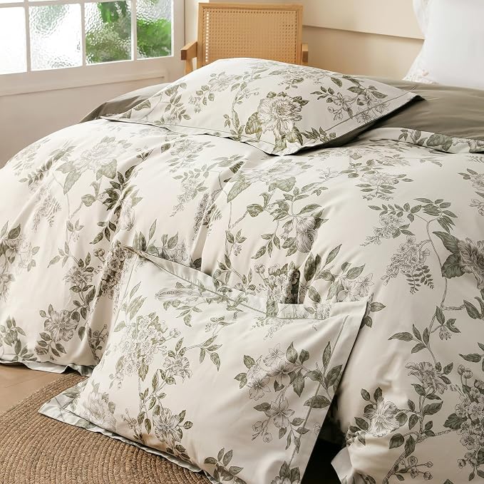 OAITE Duvet Cover Set Queen Size Floral Pattern 600 Thread Count Ultra Soft - Image 4