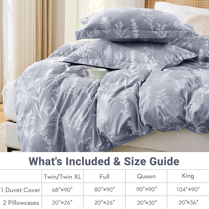 MUXHOMO Duvet Cover Queen Size, Reversible Floral Grey Duvet Cover Set - Image 6