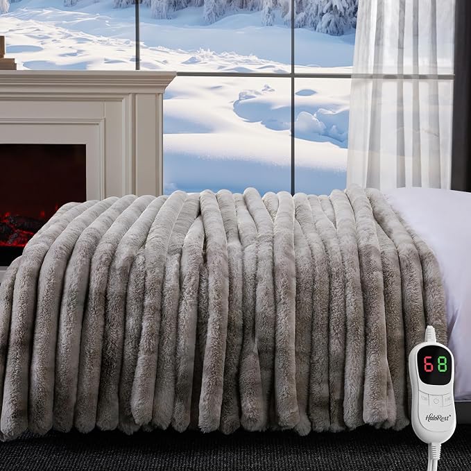 Heated Throw Blanket, Faux Fur Cozy Heating Blanket - Image 7