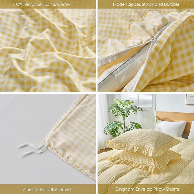 Gingham Duvet Cover Twin Size, 2 Pieces Soft Breathable Microfiber Plaid - Image 2