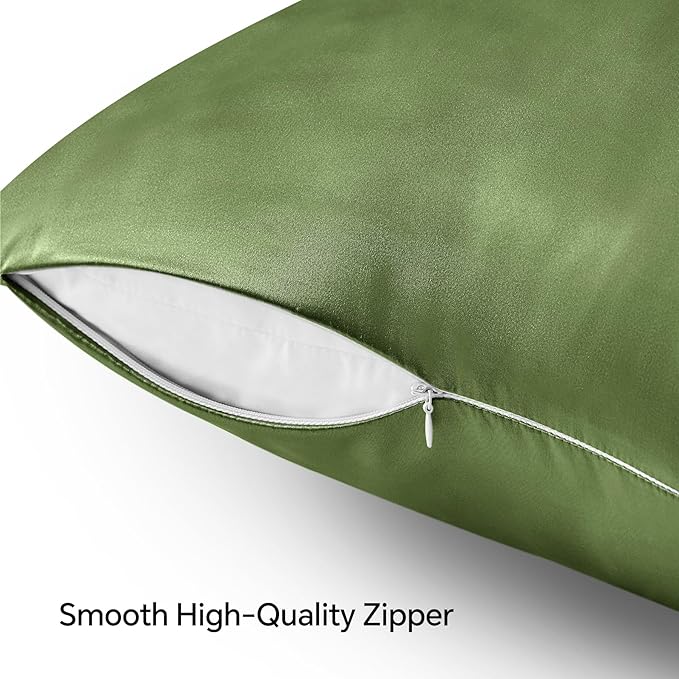 BEDELITE Satin Pillowcase with Zipper, Cedar Green King Size Pillow Cases Set - Image 5