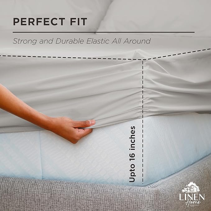 Linen Home 100% Cotton Percale Weave Fitted Sheet, Full Size, 1 Deep Pocket - Image 3
