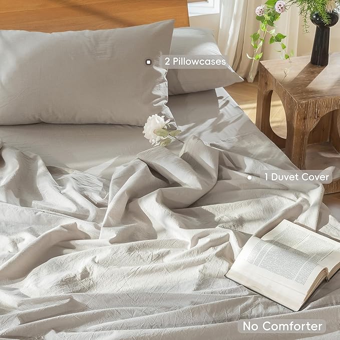 MooMee Bedding Duvet Cover Set 100% Washed Cotton Linen Like Textured - Image 2