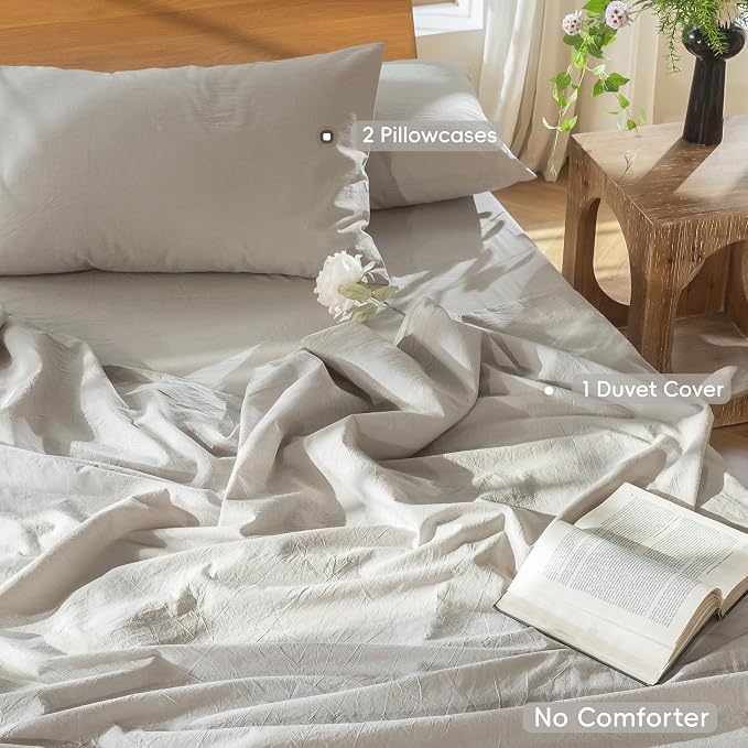 MooMee Bedding Duvet Cover Set 100% Washed Cotton Linen Like Textured - Image 2