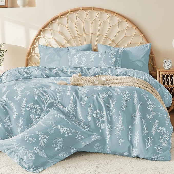 MUXHOMO Duvet Cover Queen Size, Reversible Floral Mineral Blue Duvet Cover Set - Image 4