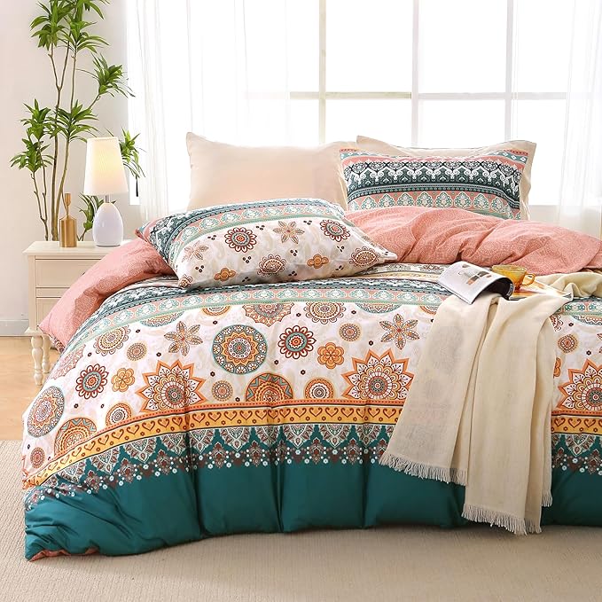 MUXHOMO Duvet Cover King Size, Reversible Floral Boho Flower Duvet Cover Set by MUXHOMO