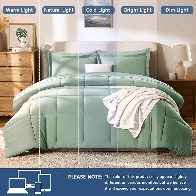 CozyLux Queen Comforter Set Sage Green - Image 5