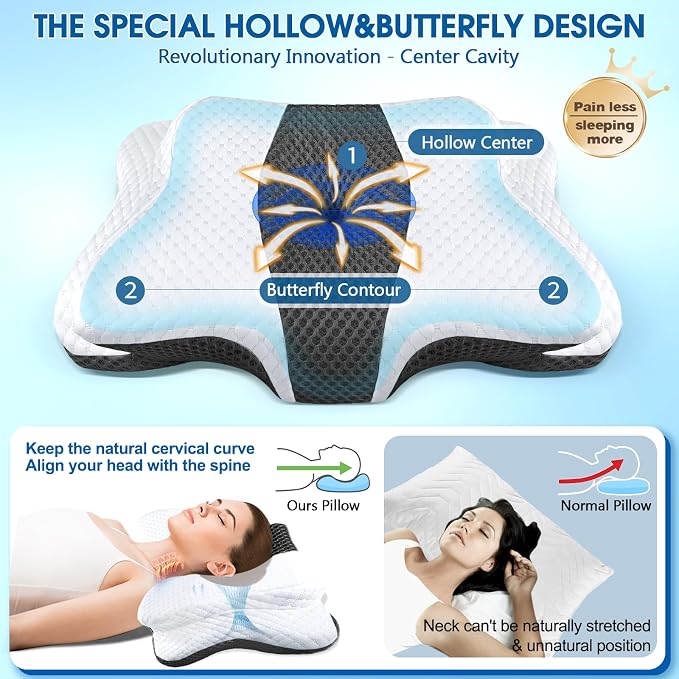CHxxy Cervical Neck Pillow for Pain Relief Sleeping, Memory Foam Pillows - Image 3