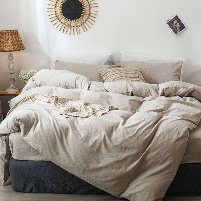 MooMee Bedding Duvet Cover Set 100% Washed Cotton Linen Like Textured by MOOMEE