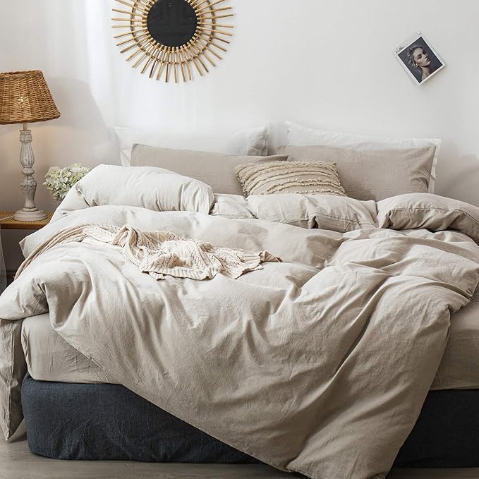 MooMee Bedding Duvet Cover Set 100% Washed Cotton Linen Like Textured by MOOMEE
