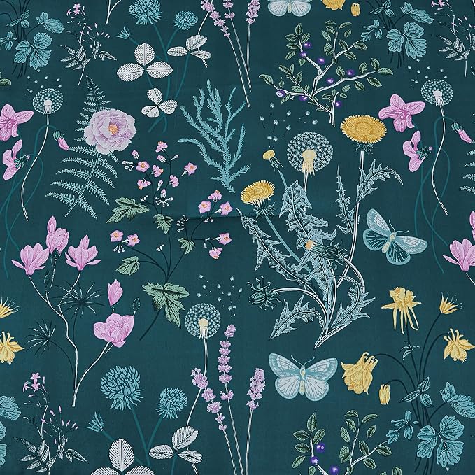 Yiran Teal Blue Comforter Set Queen Size, 7 Piece Floral Botanical Comforter - Image 4