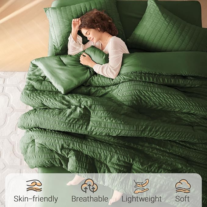 MUXHOMO 7 Pieces King Comforter Set, Seersucker Bed in a Bag King Size - Image 2