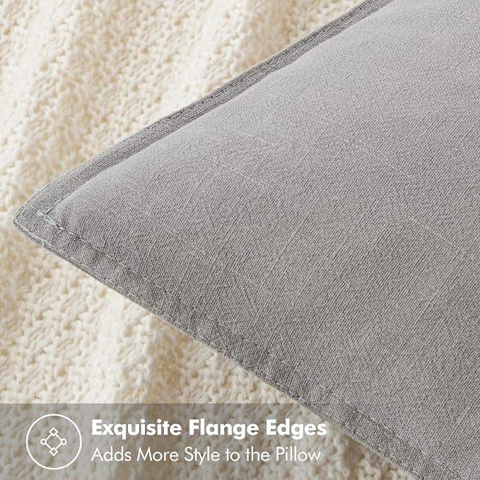 MIULEE Decorative Linen Pillow Covers 18x18 Inch Light Gray ​Boho Farmhouse​ - Image 2