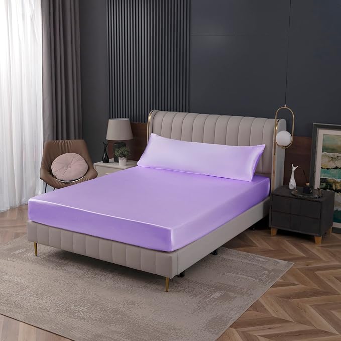 Homiest Lavender Satin Fitted Sheet Full Size, Deep Pocket, Luxury & Ultra Soft - Image 7