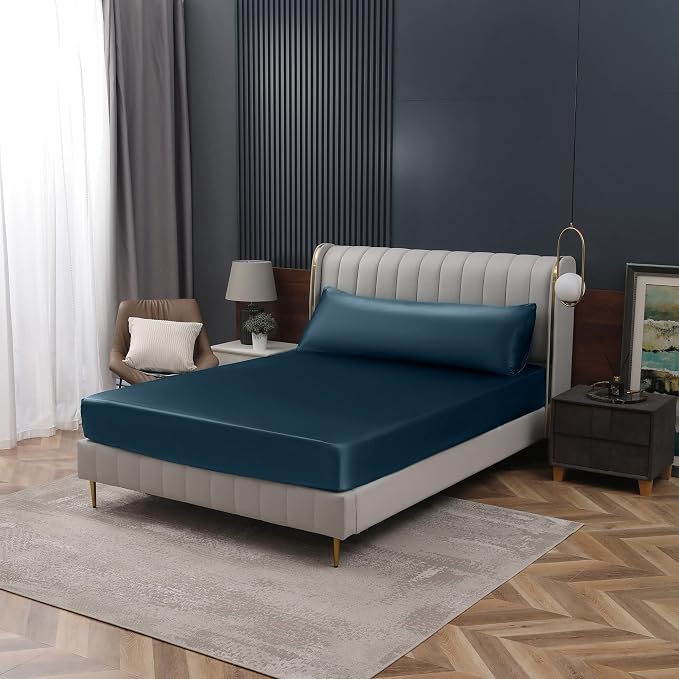 Homiest Deep Sea Blue Satin Fitted Sheet King Size, Deep Pocket, Luxury & Ultra - Image 7