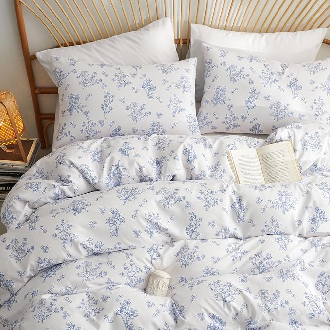 Nayoroom Blue Floral Duvet Cover Full Size Cottagecore Flower Leaf Spring - Image 3