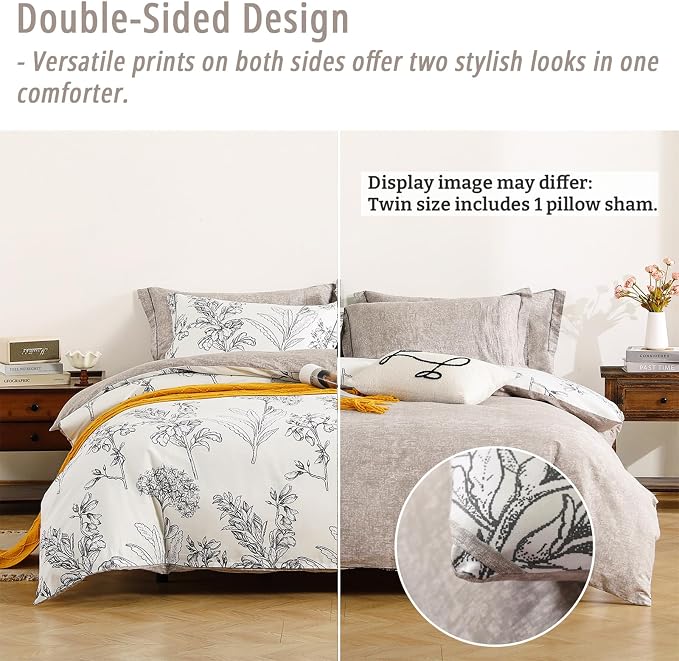 LEMIROE Floral Cotton Comforter Twin Size 2Pcs - Image 4