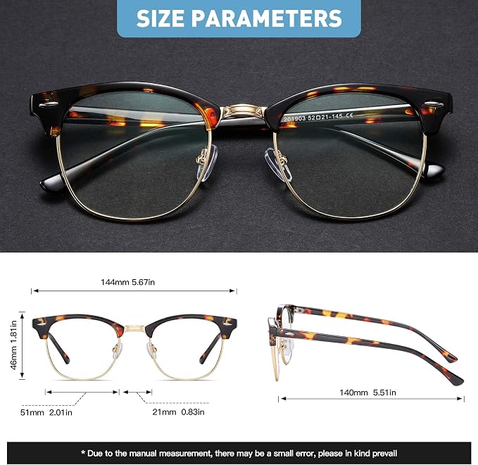 Blue Light Blocking Glasses Vintage Half Frame UV Clear Lens Anti Eyestrain - Image 3
