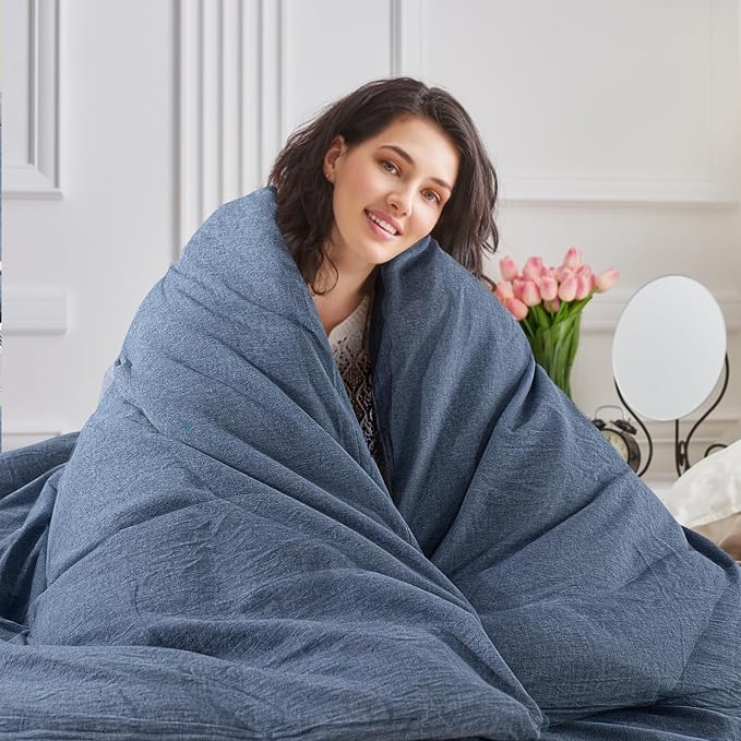 NEXHOME PRO Duvet Cover Full 100% Washed Cotton, Heathered Blue Breathable - Image 7