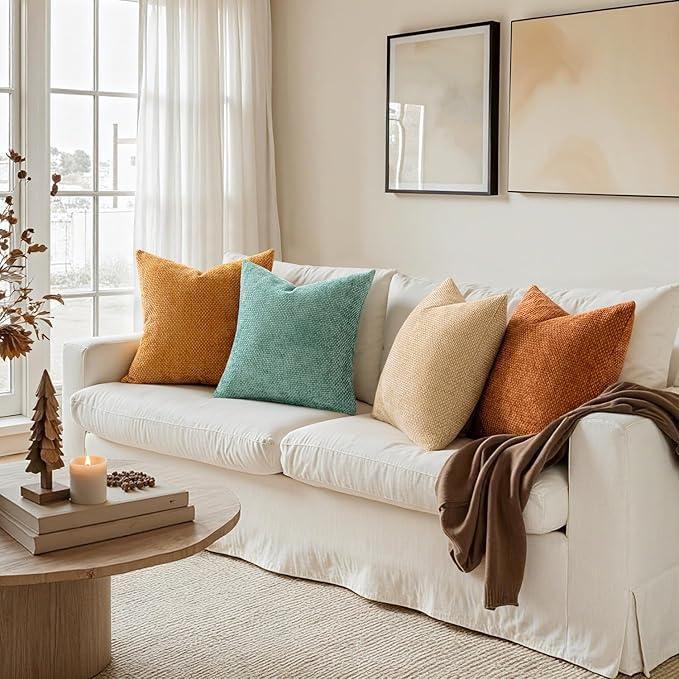 MIULEE Pack of 4 Orange/Teal Couch Throw Pillow Covers 18x18 Inch Yellow Green - Image 5