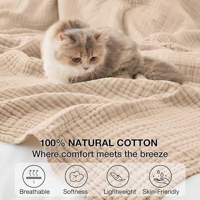 100% Cotton Muslin Blanket 40" x 40", Breathable and Lightweight Cotton Throw - Image 4