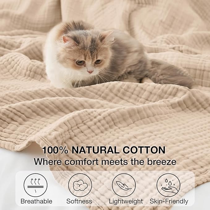 100% Cotton Muslin Blanket Queen 90" x 90", 6 Layers Breathable and Lightweight - Image 5